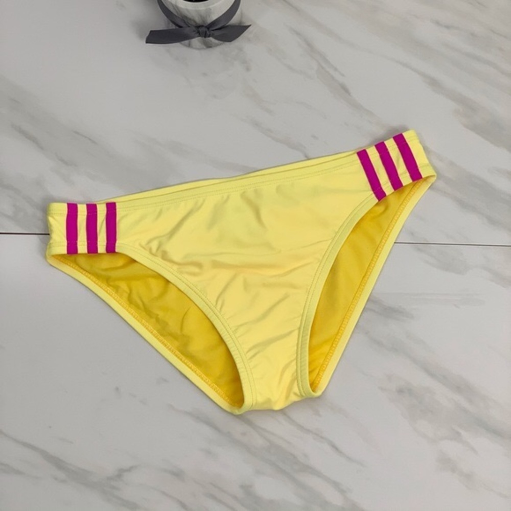 Adidas Yellow/Dark Pink Stripe Hipster Bikini Bottoms Sz S